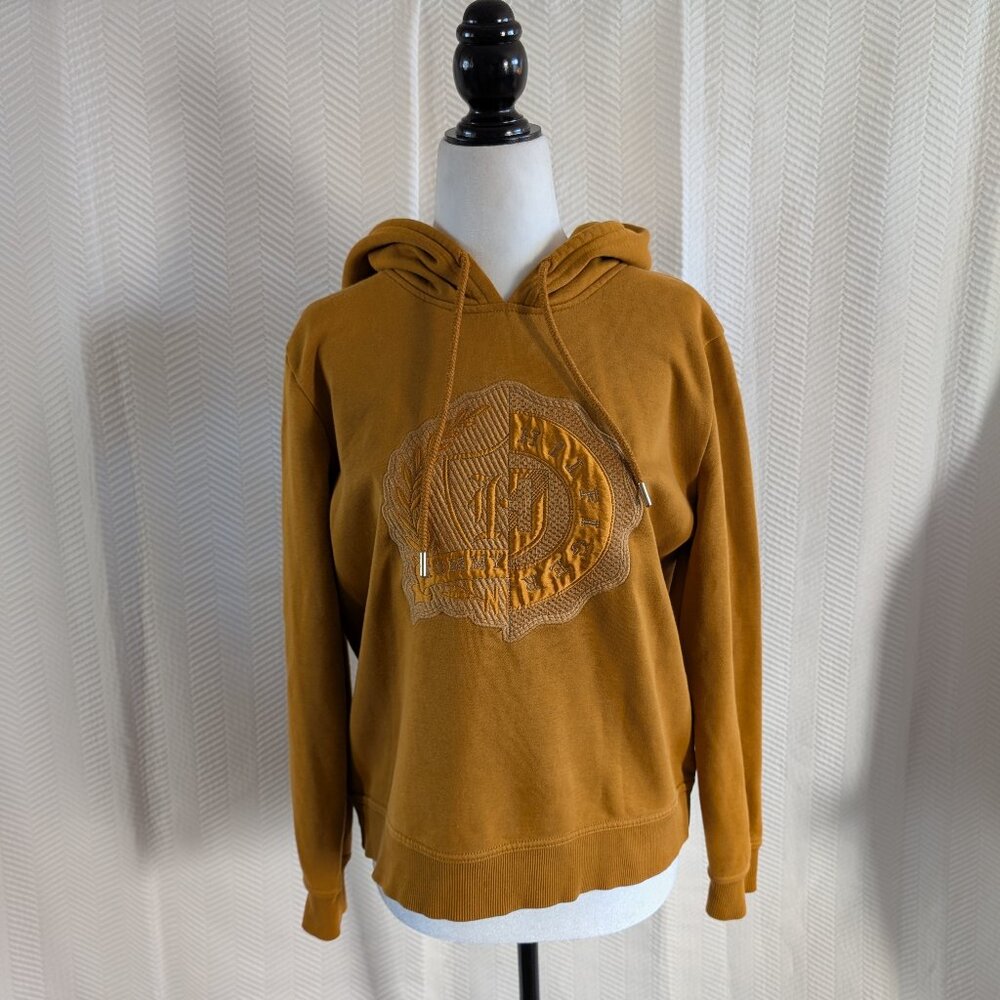 Tommy Hilfiger Crest Logo Hoodie Mustard Goldenrod Size Small Embroidered Emblem